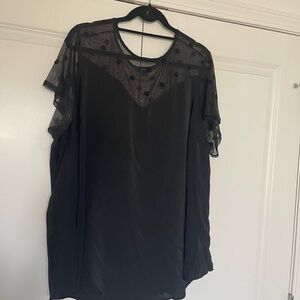 torrid Black Sheer Polka-Dot Yoke Flutter Sleeve Top